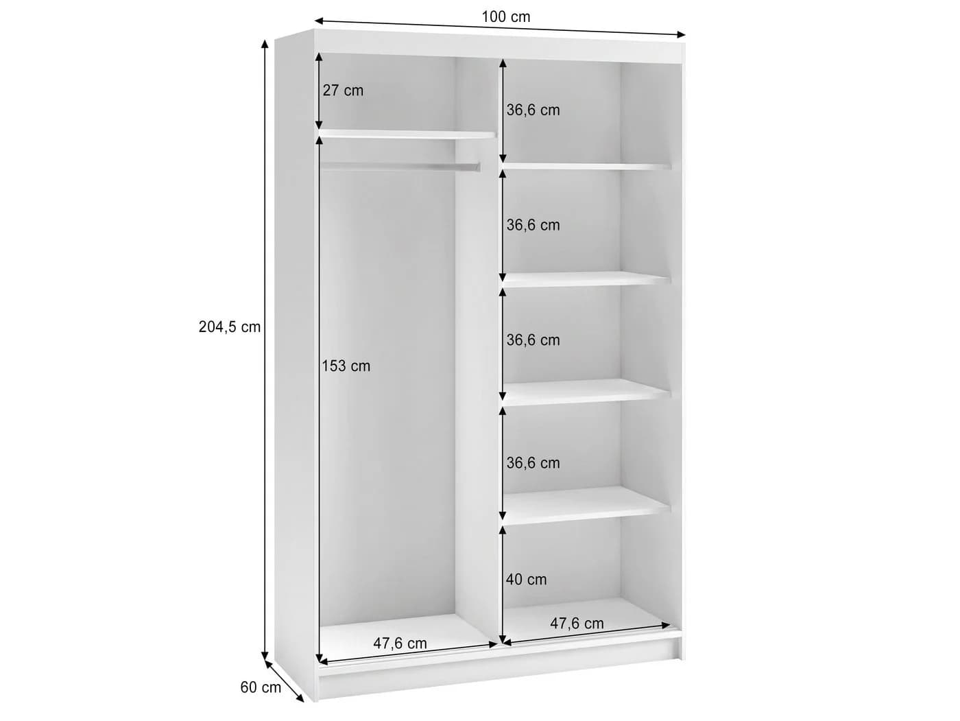 Beautysofa Kleiderschrank HELA mit Spiegel Weiß - Bild 4