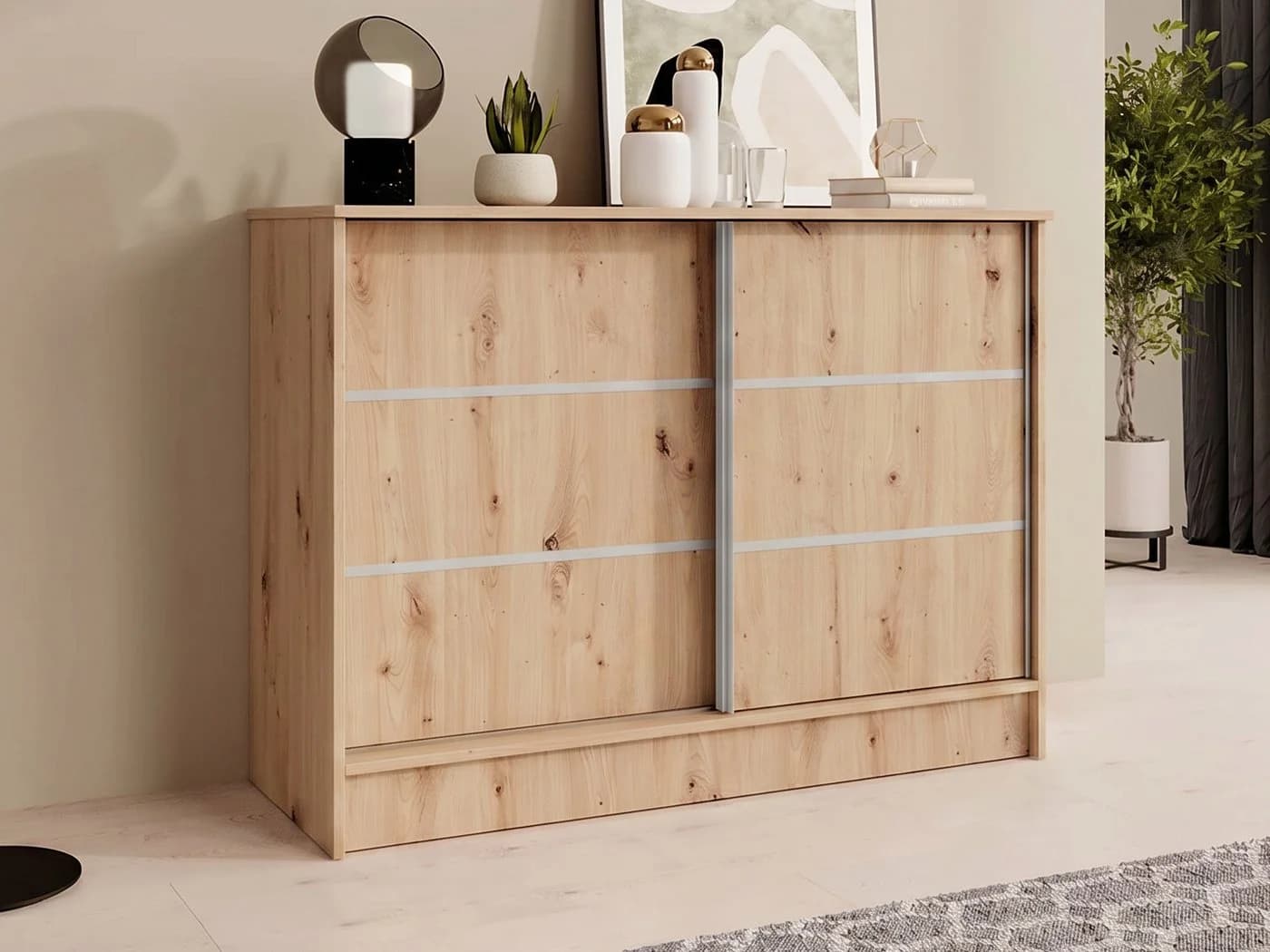 Beautysofa Kommode MIRELA mit 2 Schiebetüren und dekorativen Sprossen - Bild 2