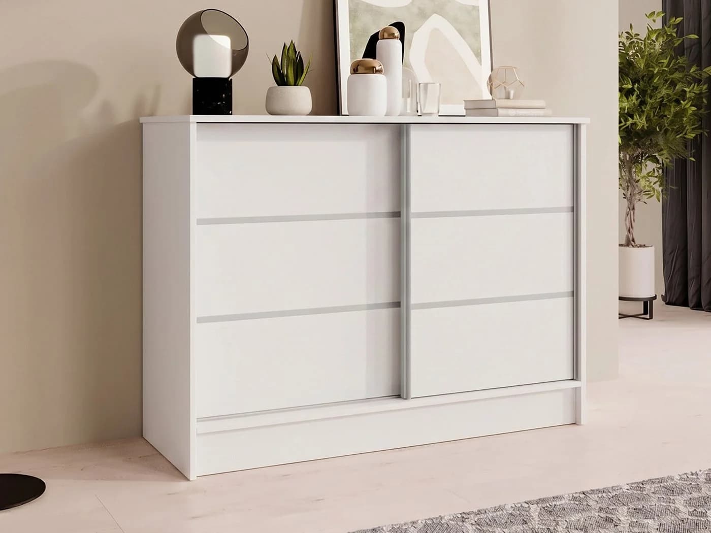 Beautysofa Kommode MIRELA mit Schiebetüren Weiß Modern - Bild 2