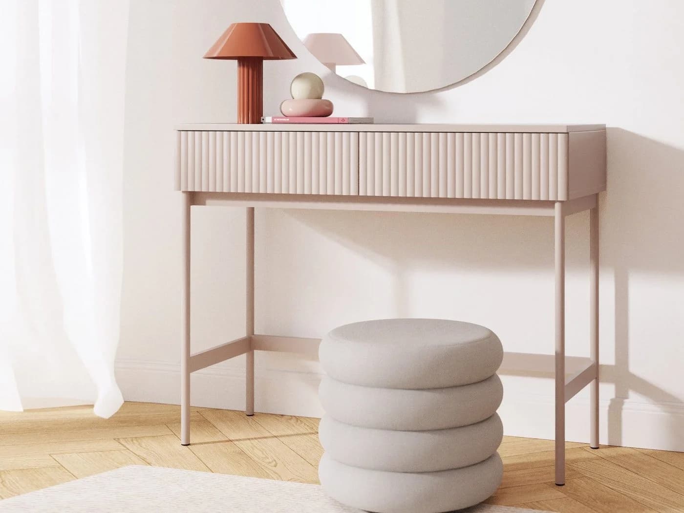 Beautysofa Schminktisch SOFT Kaschmir mit Rillenfronten und 2 Schubladen