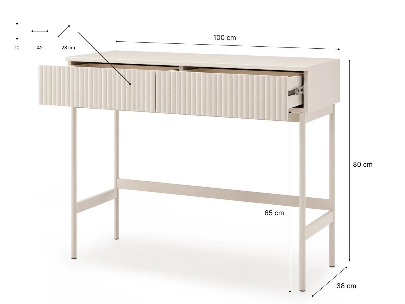 Beautysofa Schminktisch SOFT Kaschmir mit Rillenfronten und 2 Schubladen - Bild 5