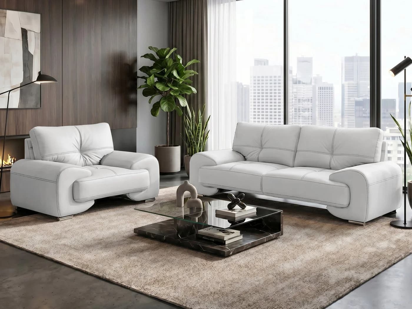 Beautysofa Polstergarnitur OMEGA 3+1 Sofa Set Weiß Kunstleder - Bild 2