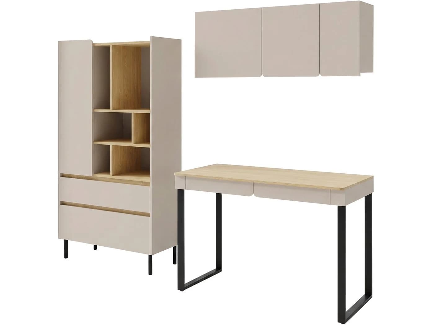 Beautysofa Jugendzimmer-Set LICO 3-teilig Modern Grifflos Sandbeige