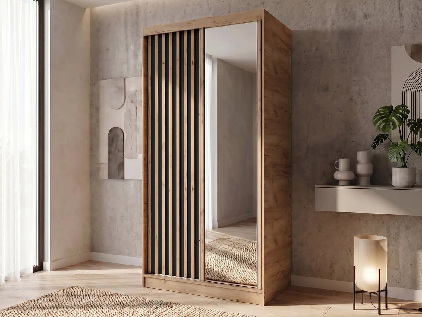Beautysofa Kleiderschrank Donatello mit Spiegel und Lamellen