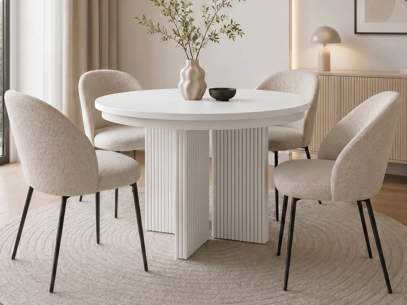 Beautysofa Esstisch PRESTIGE Ausziehbar Rund Weiß/Schwarz