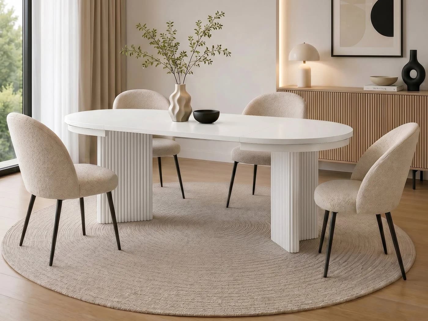 Beautysofa Esstisch PRESTIGE Ausziehbar Rund Weiß/Schwarz - Bild 2