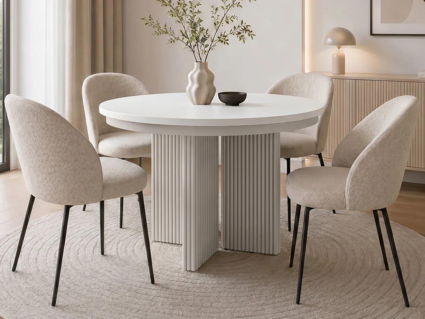 Beautysofa Esstisch PRESTIGE rund ausziehbar Ø 100-180 cm weiß
