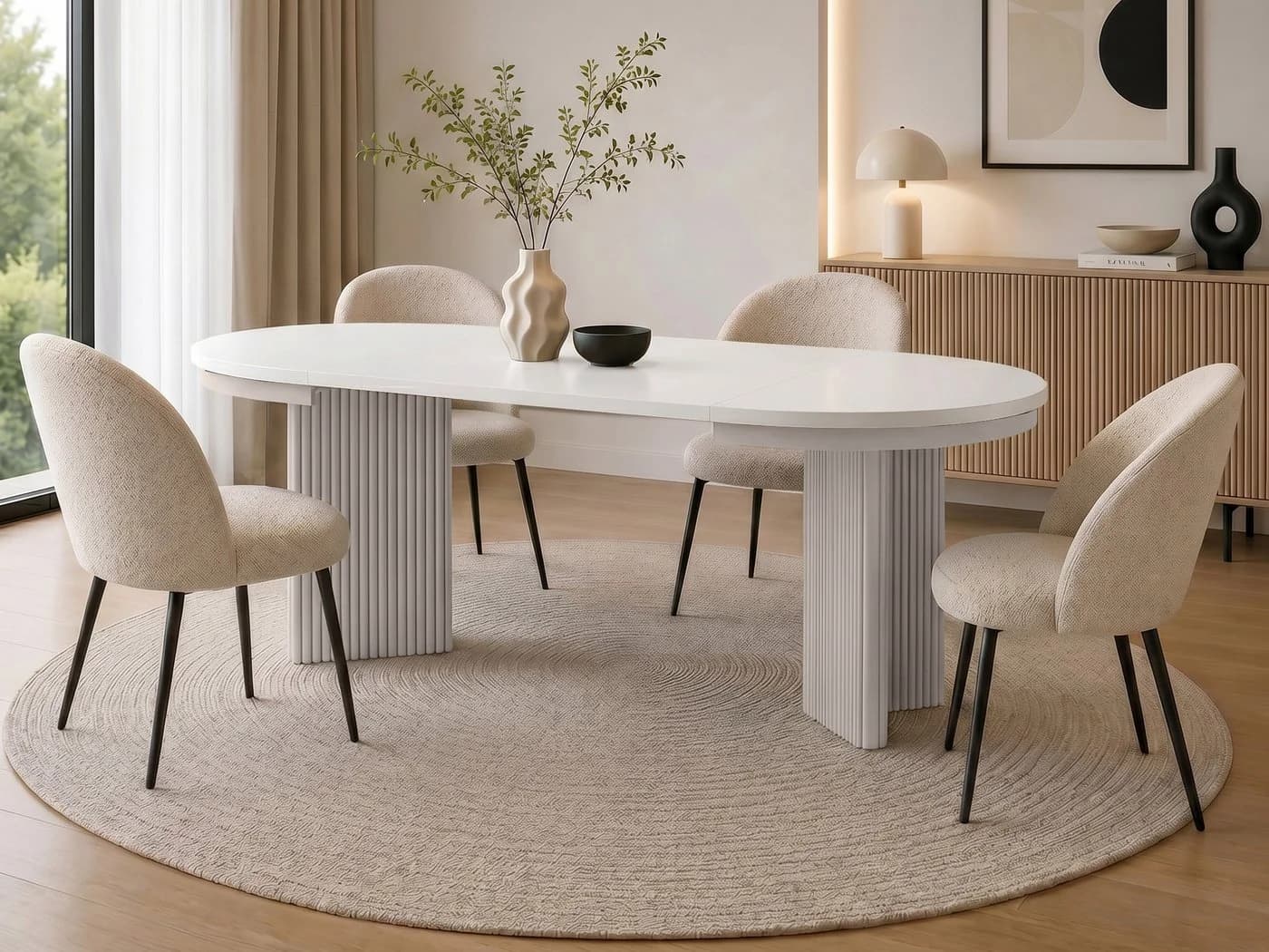 Beautysofa Esstisch PRESTIGE rund ausziehbar Ø 100-180 cm weiß - Bild 2