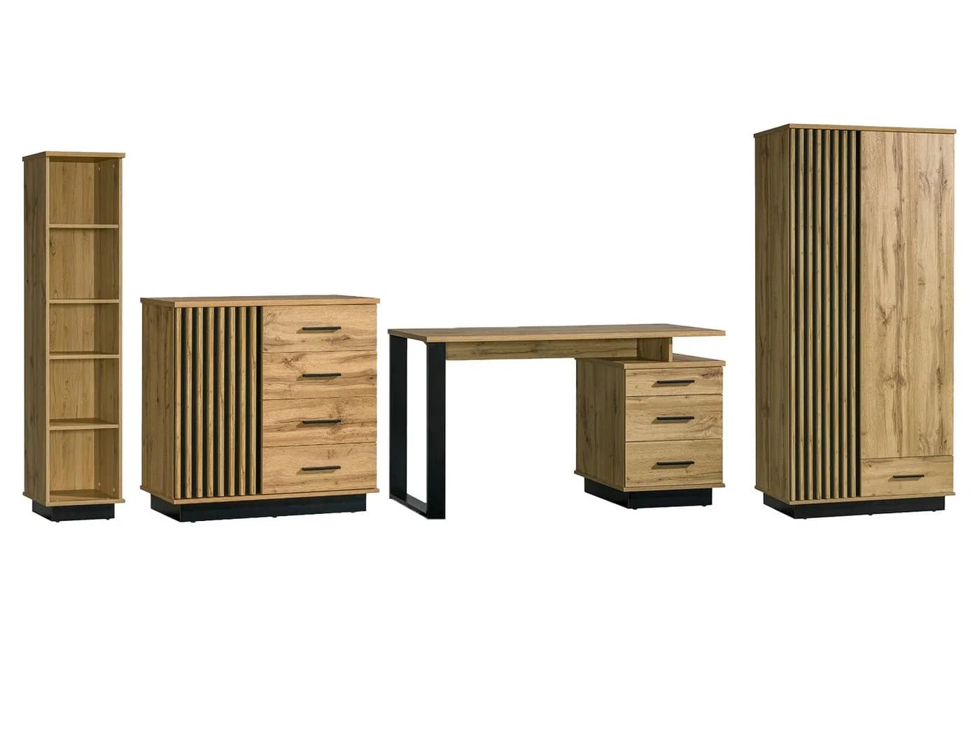 Beautysofa Jugendzimmer-Set LAMELO 4-teilig Holzoptik Schwarz Modern