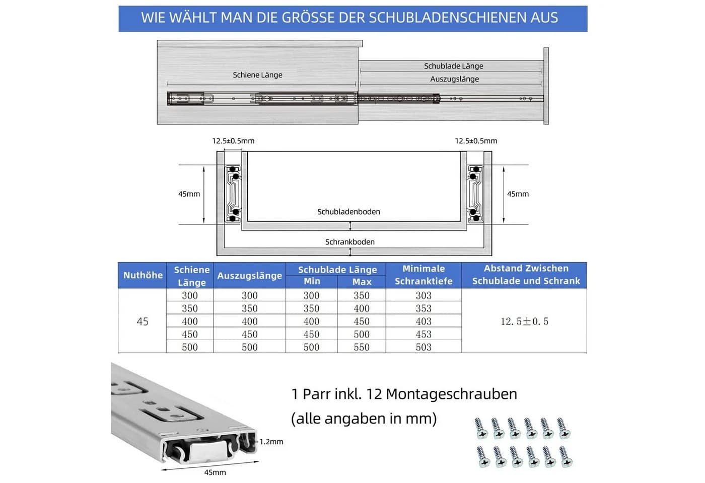 Wayne Hardware Schubladenschienen Softclose Vollauszug 45kg Stahl