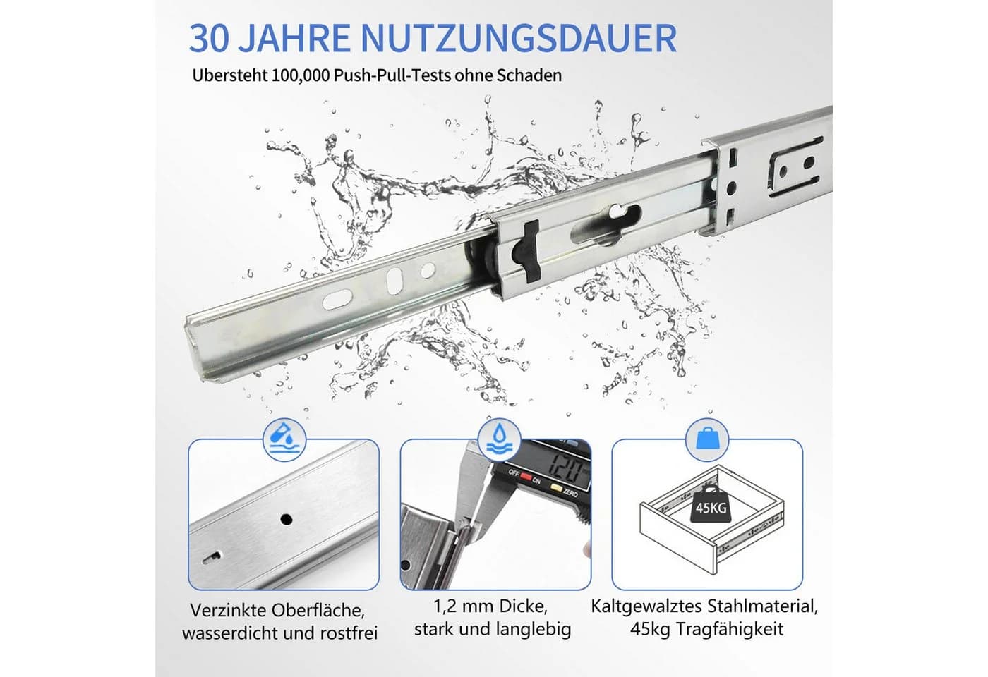 Wayne Hardware Schubladenschienen Softclose Vollauszug 45kg Stahl - Bild 4