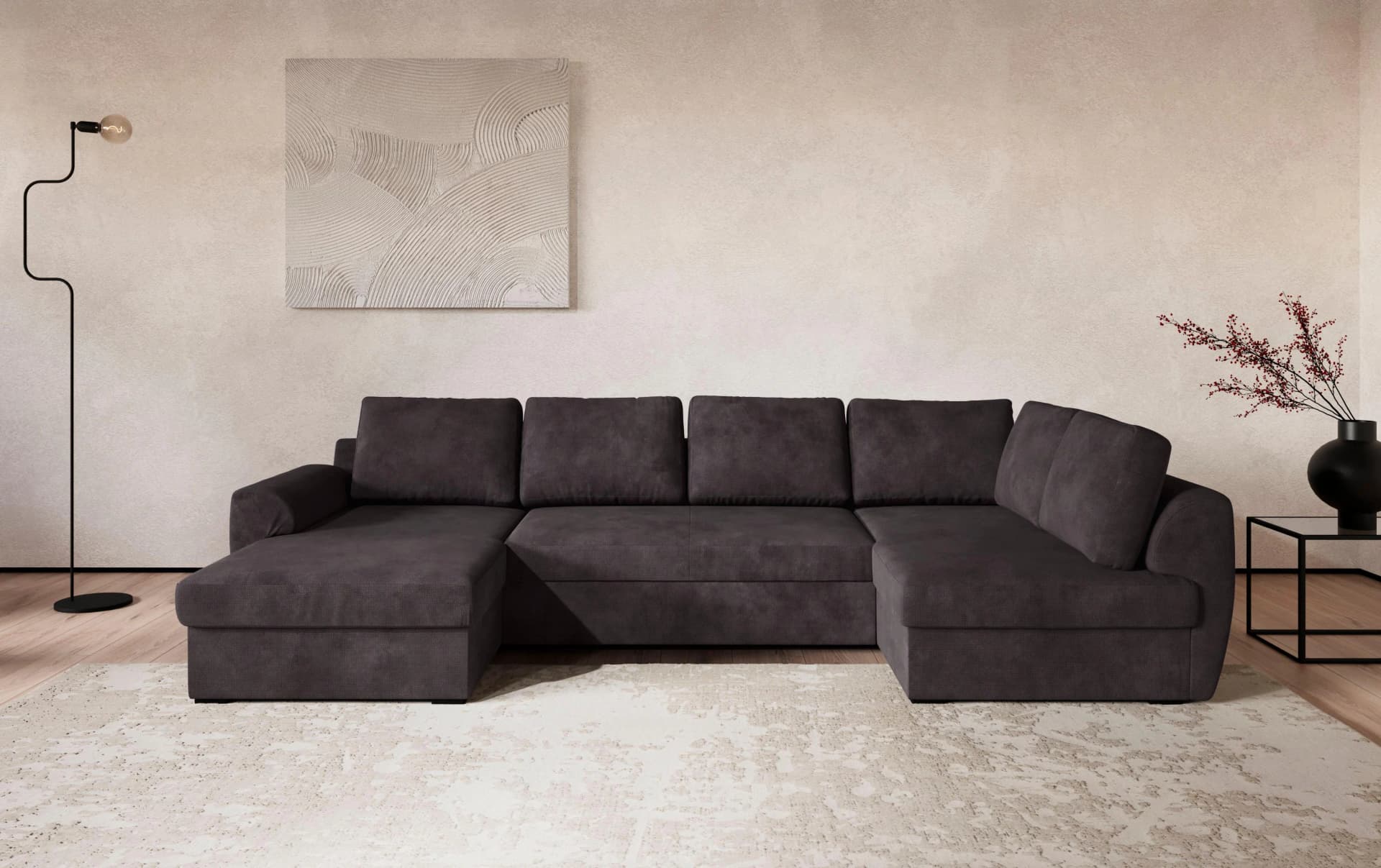 COTTA Wohnlandschaft Drift U-Form Recamiere Schwarz