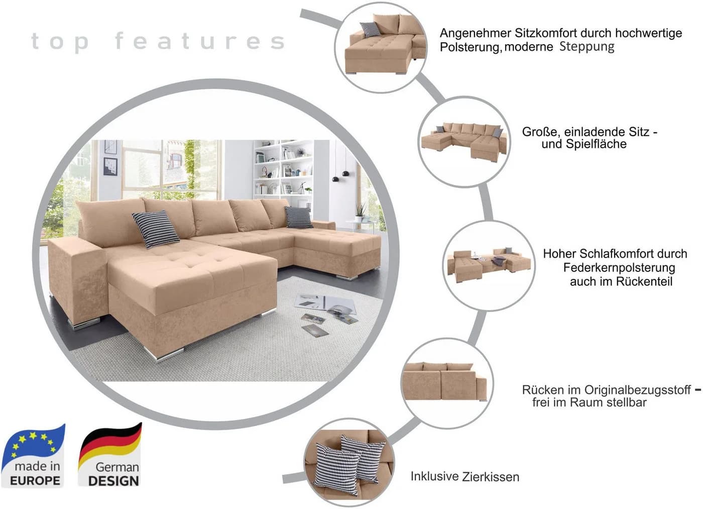 COLLECTION AB Josy XXL Wohnlandschaft Grau Anthrazit mit Bettfunktion - Bild 3
