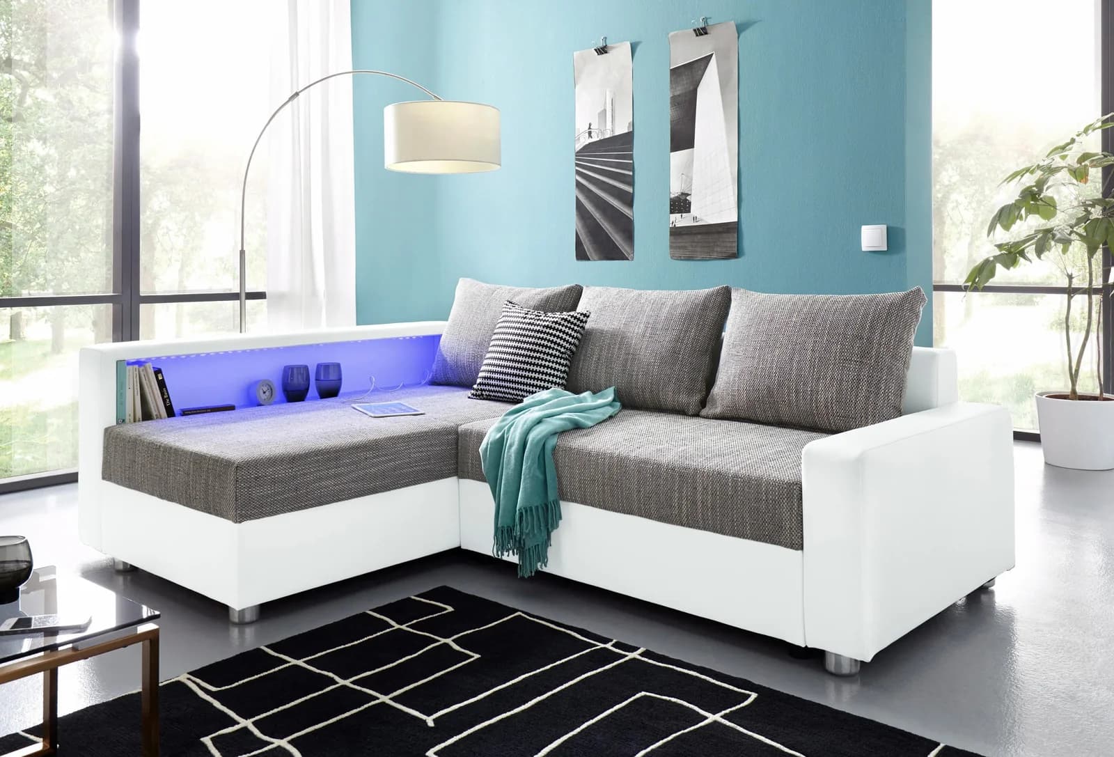 Ecksofa COLLECTION AB Relax L-Form Grau Weiß mit Bettfunktion