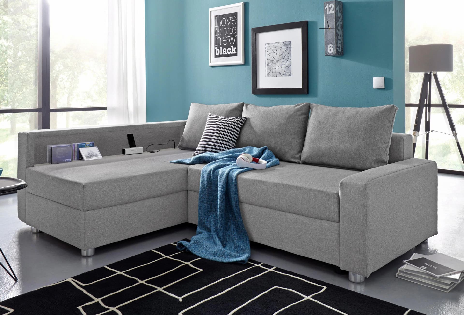 Ecksofa COLLECTION AB Relax L-Form hellgrau mit Bettfunktion