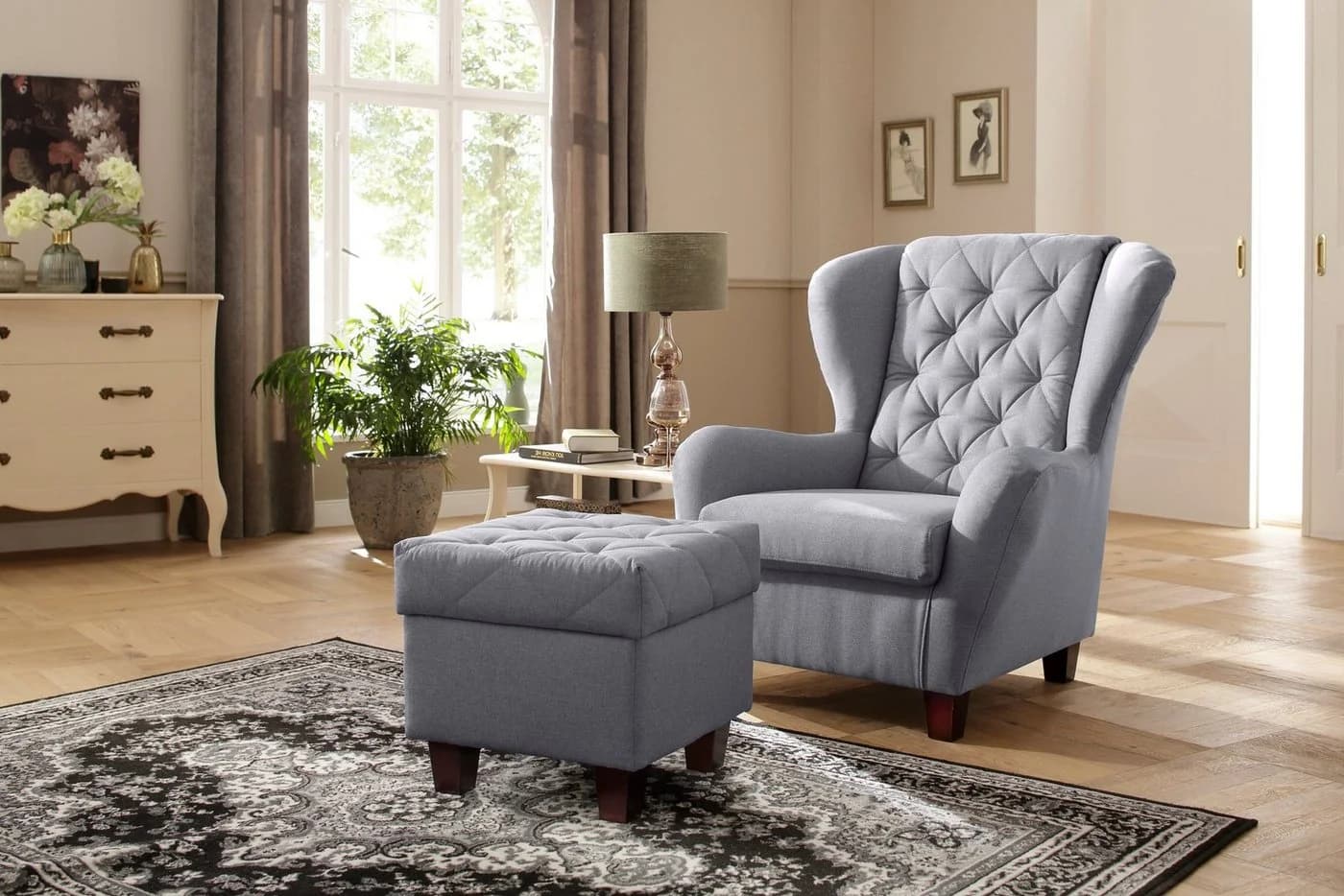 Home Affaire Ohrensessel Alexandra Grau mit Hocker Samtvelours - Bild 2