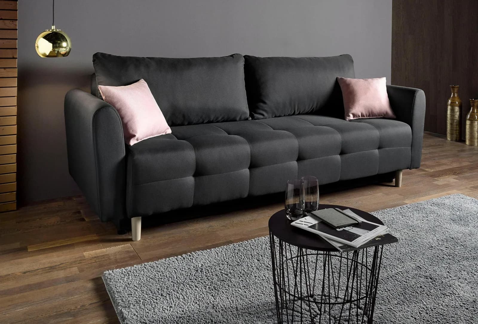 Schlafsofa HOME AFFAIRE Nordic Anthrazit mit Bettkasten