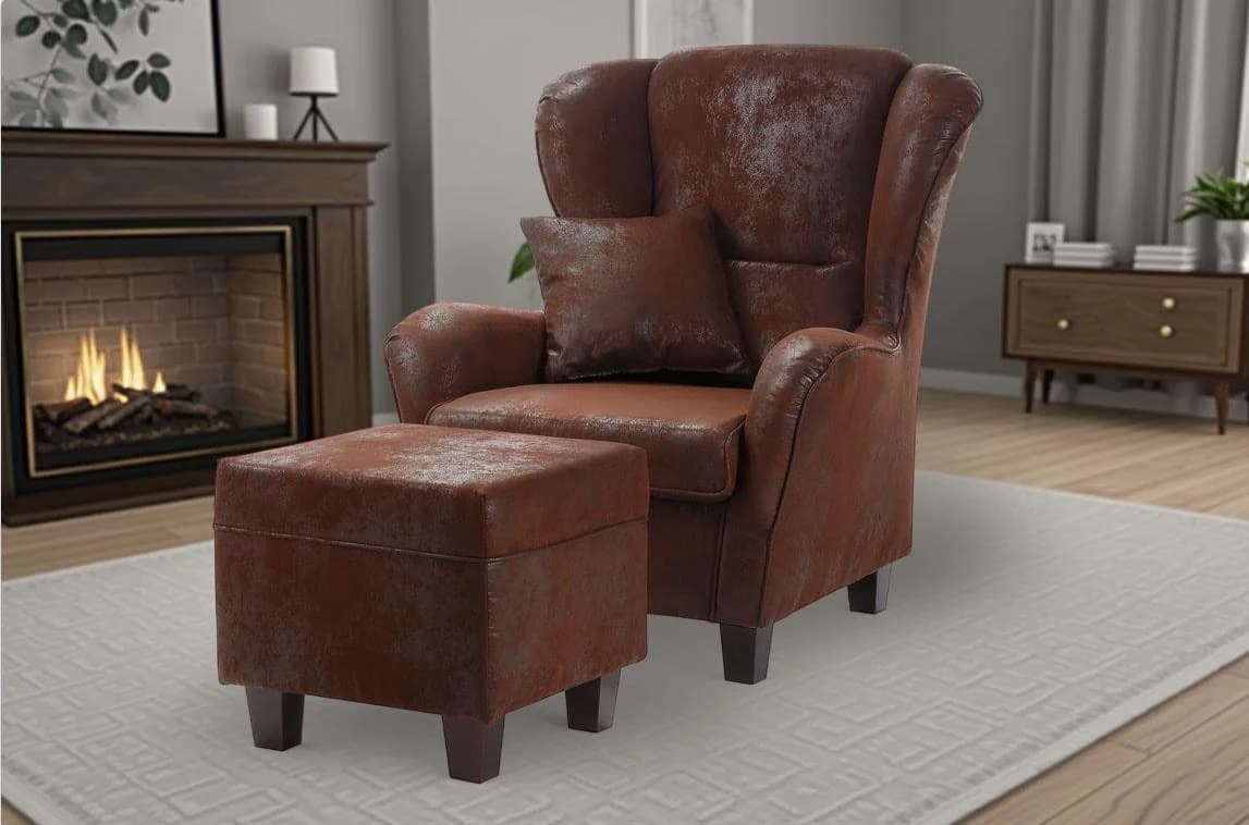 Home Affaire Ohrensessel Oliver Set mit Hocker Braun