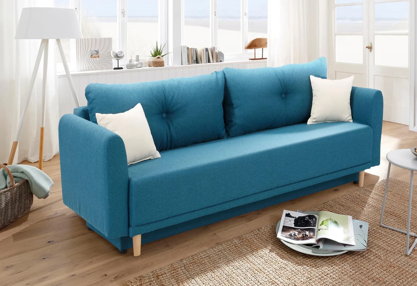 Home Affaire Schlafsofa Scandic Blau mit Bettkasten