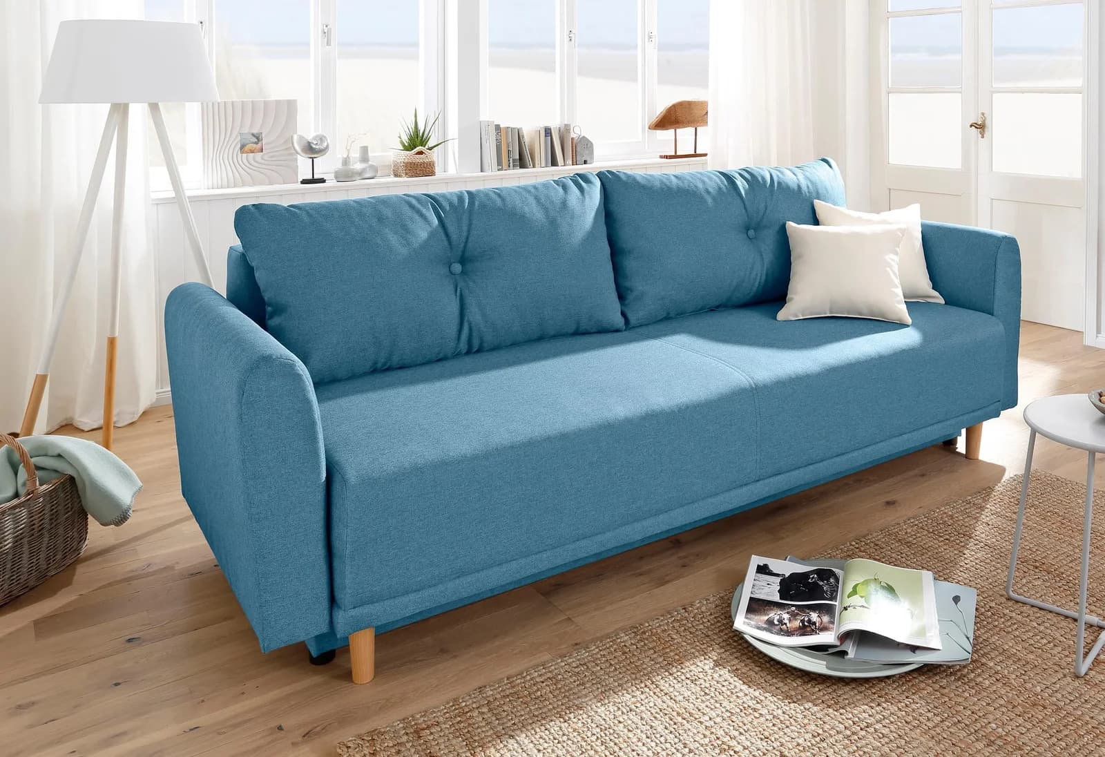 Home Affaire Schlafsofa Scandic Blau mit Bettkasten