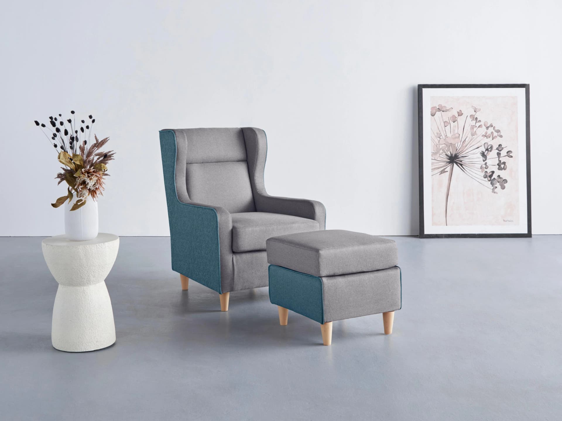 Home Affaire Ohrensessel Thisted Blau Grau Polyester