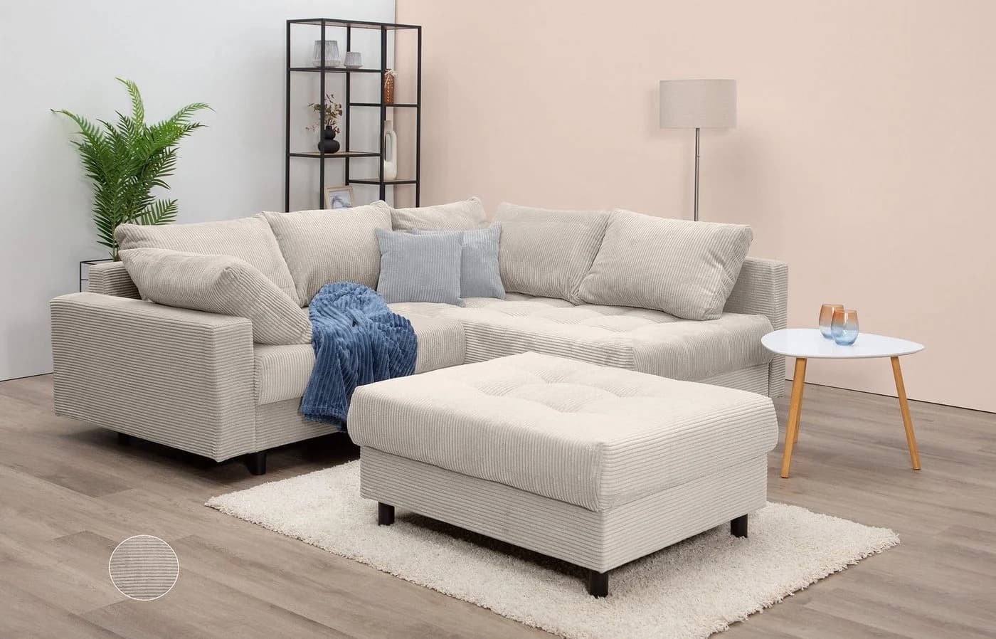 Ecksofa COLLECTION AB Toni L-Form Beige mit Hocker - Bild 2