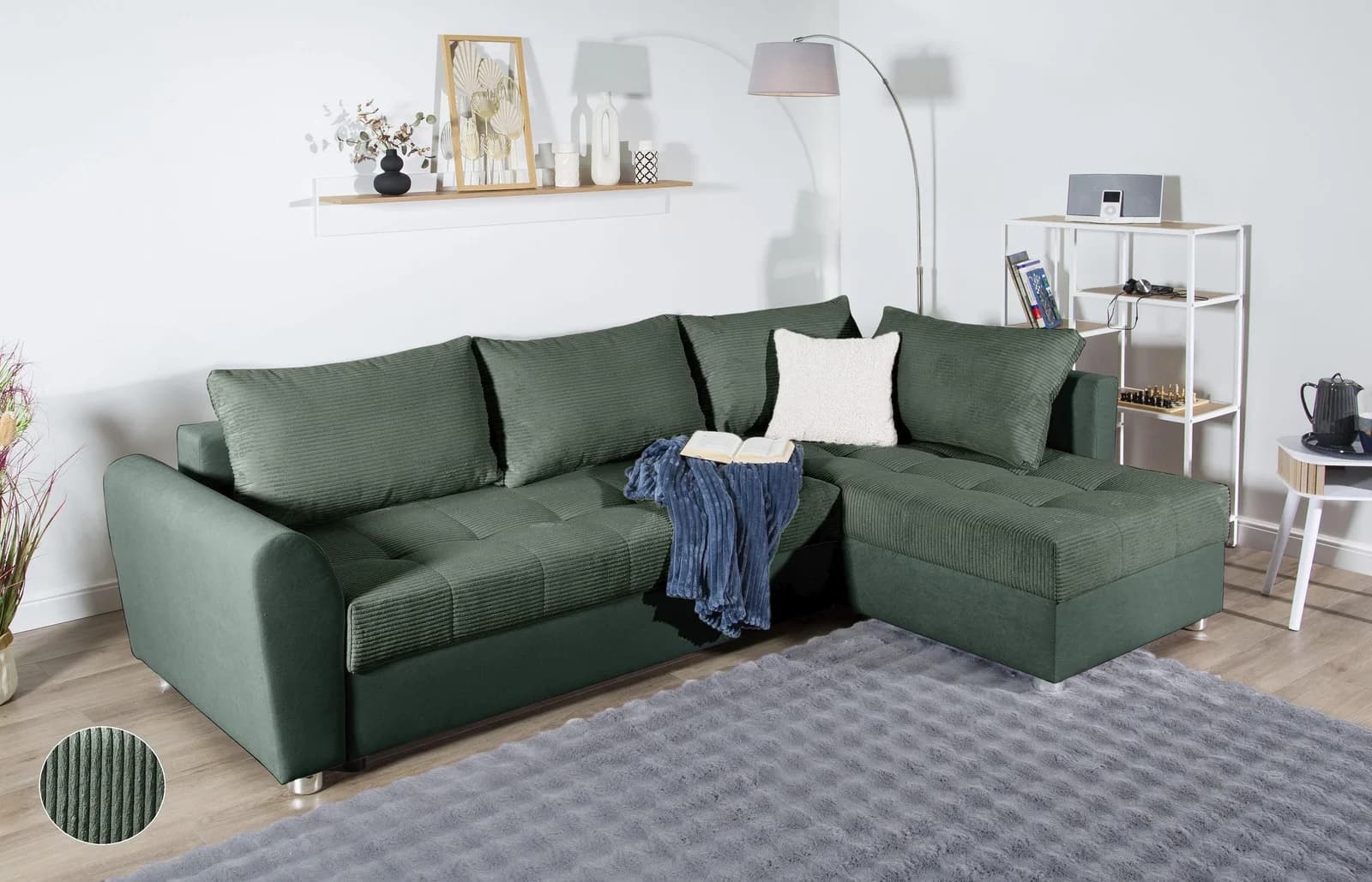 COLLECTION AB Ecksofa JANA XL L-Form Grün mit Bettfunktion