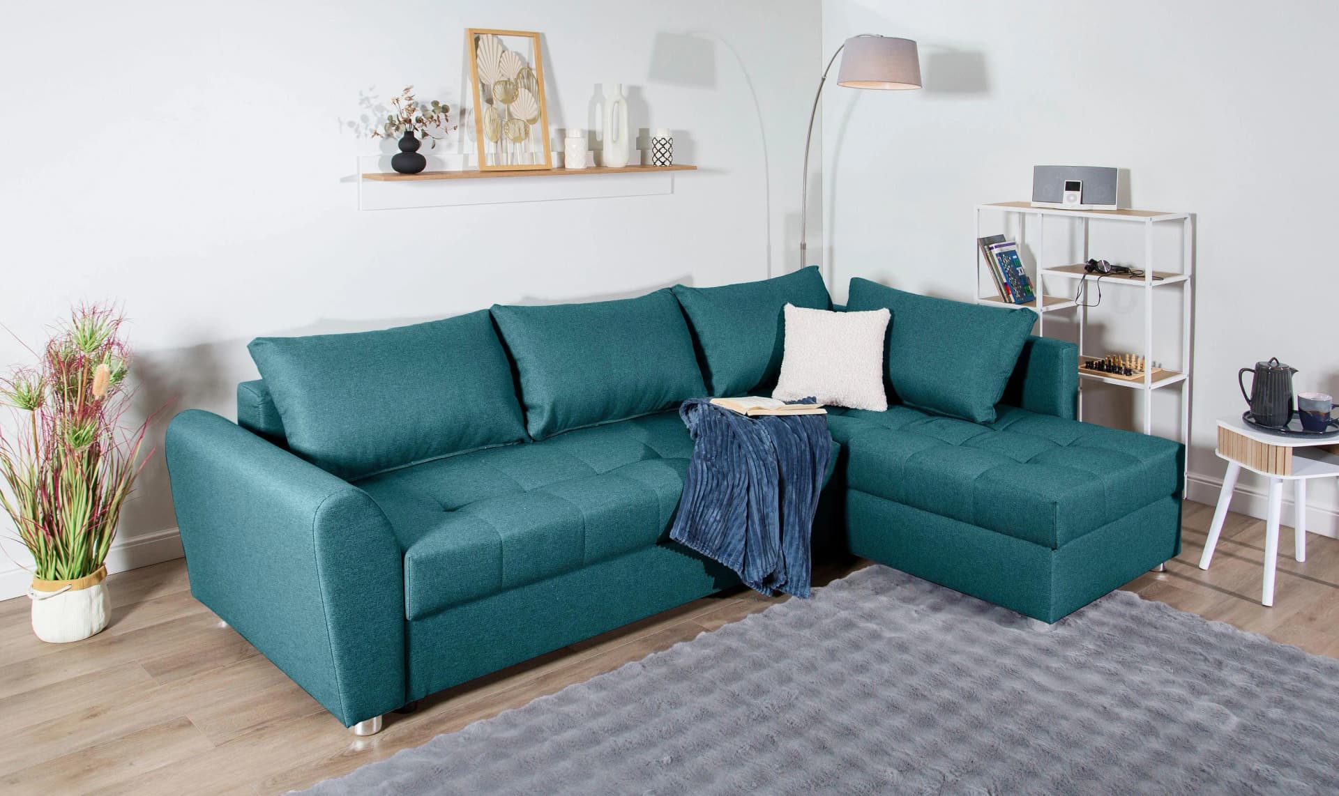 COLLECTION AB Ecksofa JANA XL L-Form Blau mit Bettfunktion