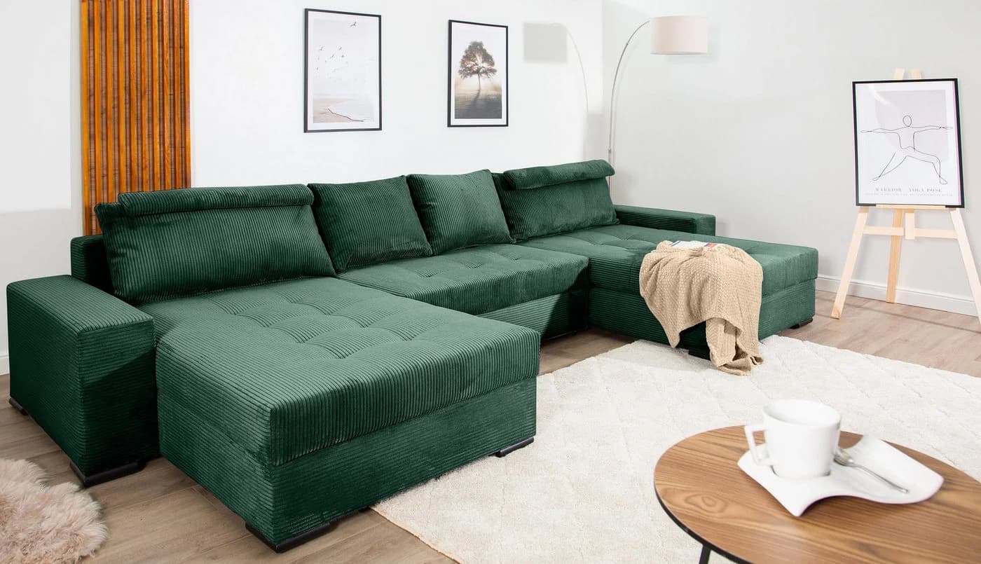 COLLECTION AB Wohnlandschaft Josy U-Form Dunkelgrün mit Bettfunktion - Bild 2