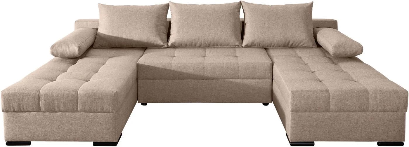 COLLECTION AB Wohnlandschaft Josy U-Form Beige mit Bettfunktion