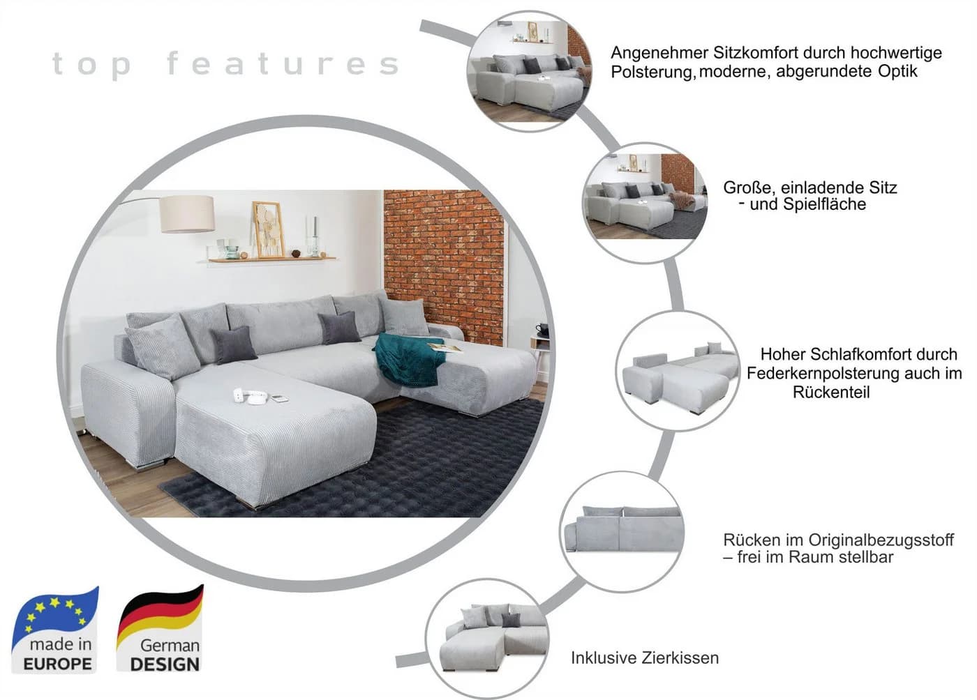 Wohnlandschaft COLLECTION AB Paola U-Form Anthrazit - Bild 3