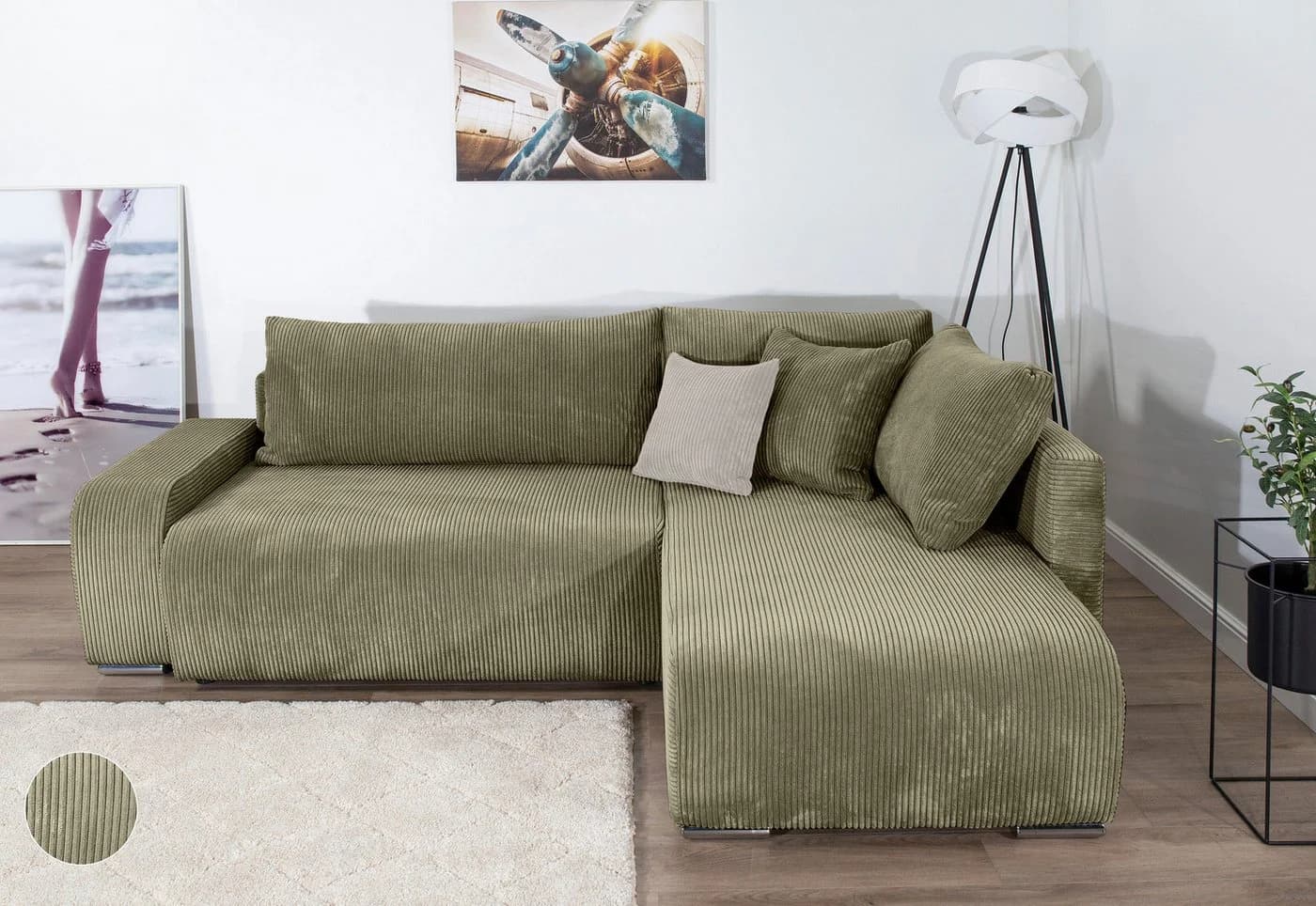 Ecksofa COLLECTION AB Poppy L-Form 227 cm mit Bettfunktion Olive - Bild 2
