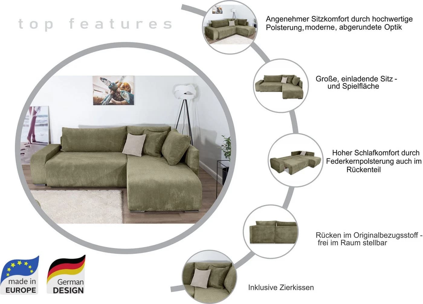 Ecksofa COLLECTION AB Poppy L-Form Beige mit Schlaffunktion - Bild 3