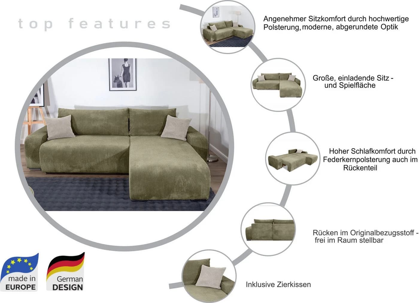 Ecksofa COLLECTION AB Pia Anthrazit mit Bettfunktion - Bild 3