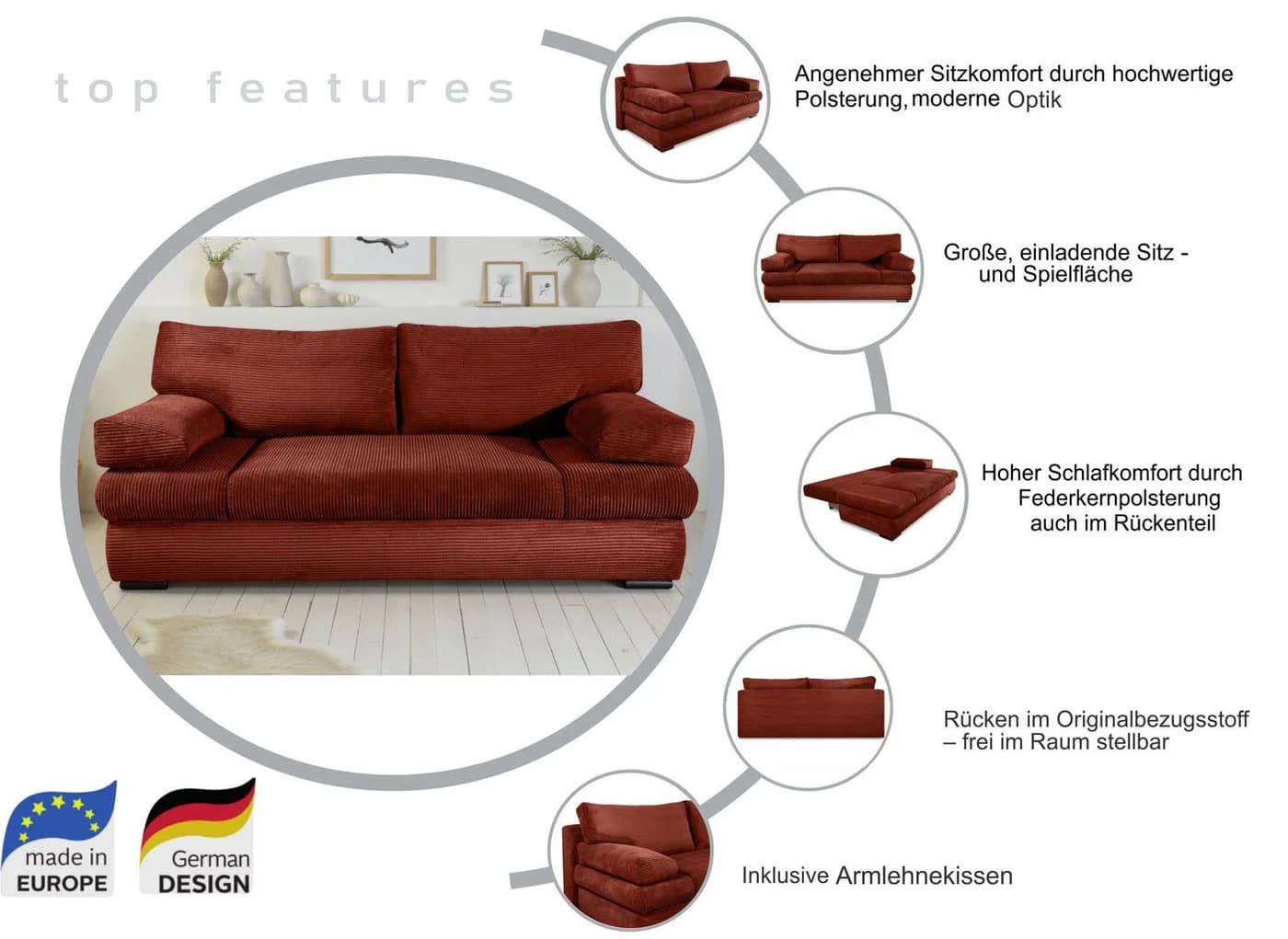 Schlafsofa COLLECTION AB Tina 200 cm mit Bettfunktion und Bettkasten - Bild 3