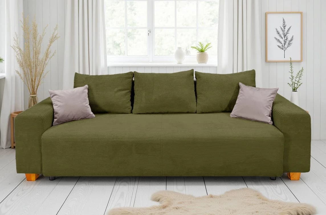 COLLECTION AB Schlafsofa Yves Cord Olivgrün mit Federkern & Bettkasten