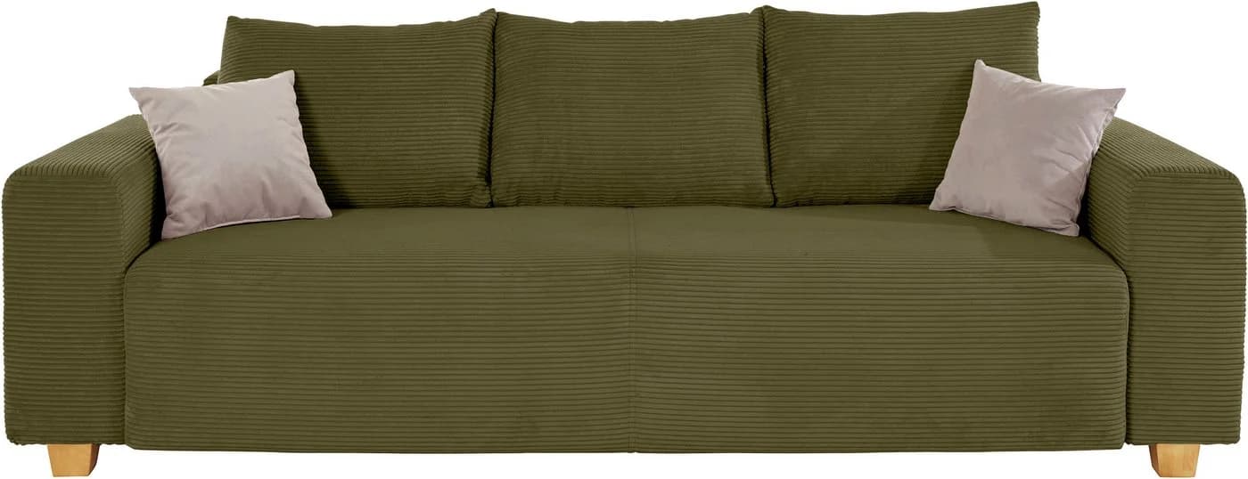 COLLECTION AB Schlafsofa Yves Cord Olivgrün mit Federkern & Bettkasten - Bild 3