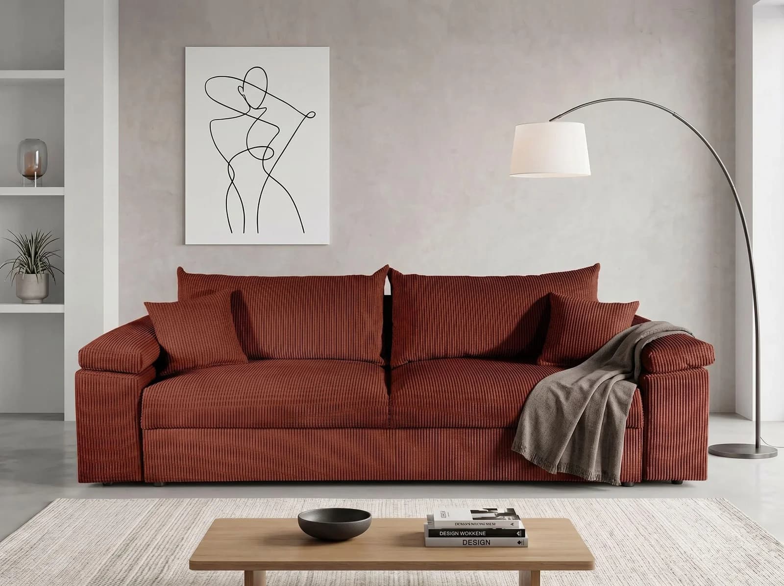 COLLECTION AB Schlafsofa Mara Cord Terracotta mit Bettkasten