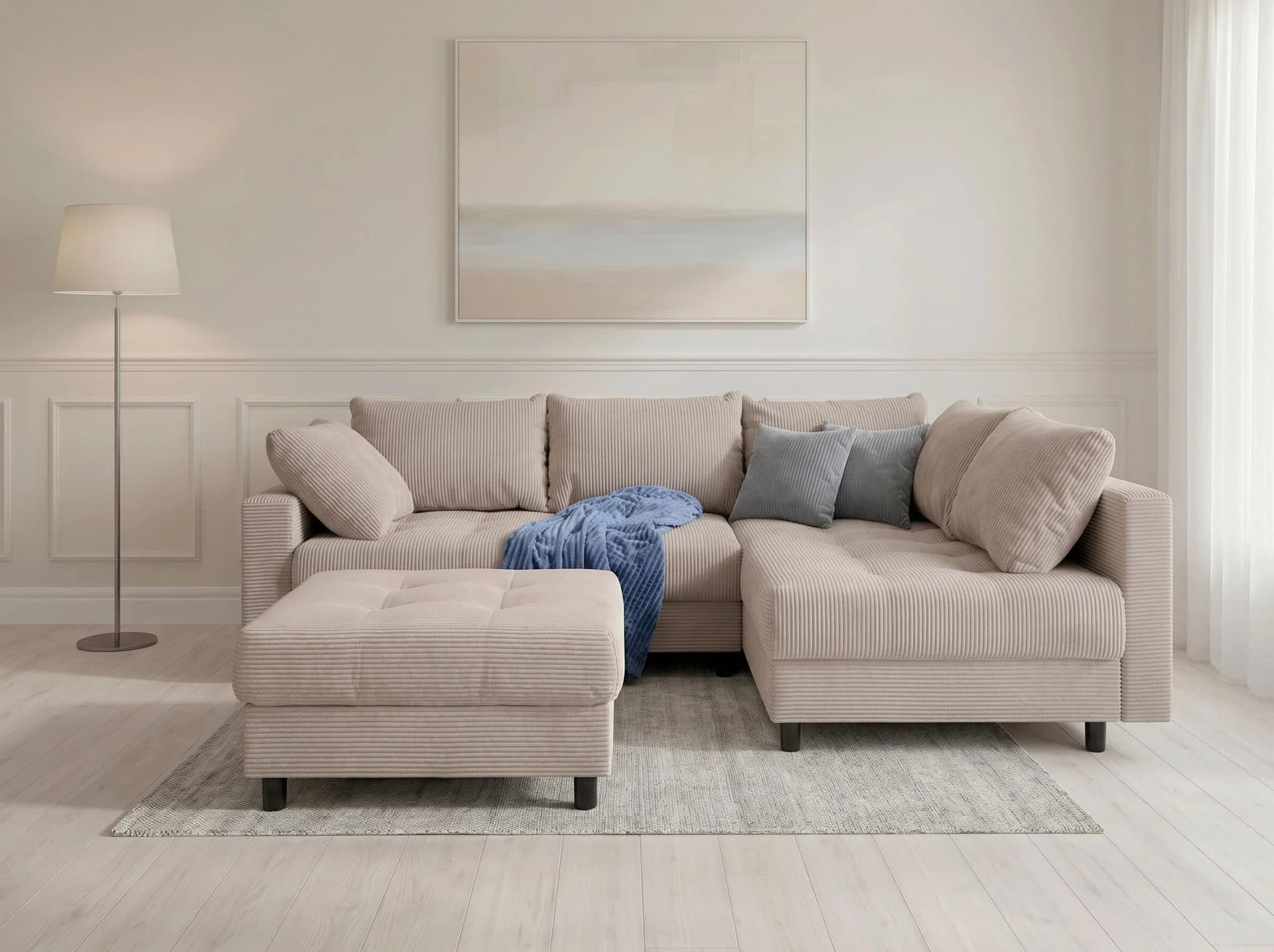 COLLECTION AB Ecksofa Antonia L-Form taupe mit Hocker