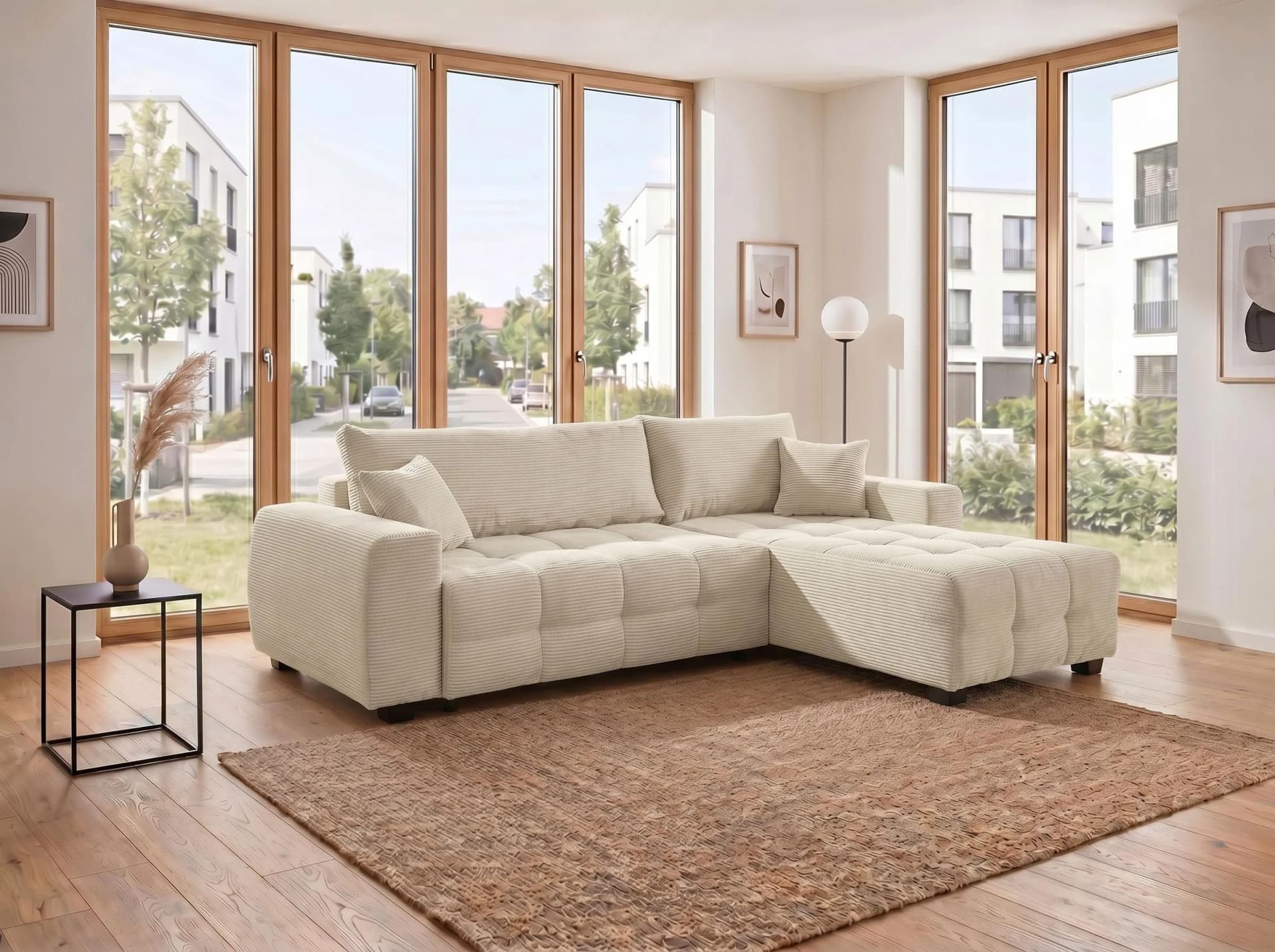 COLLECTION AB Ecksofa Bella L-Form Beige Cord mit Schlaffunktion