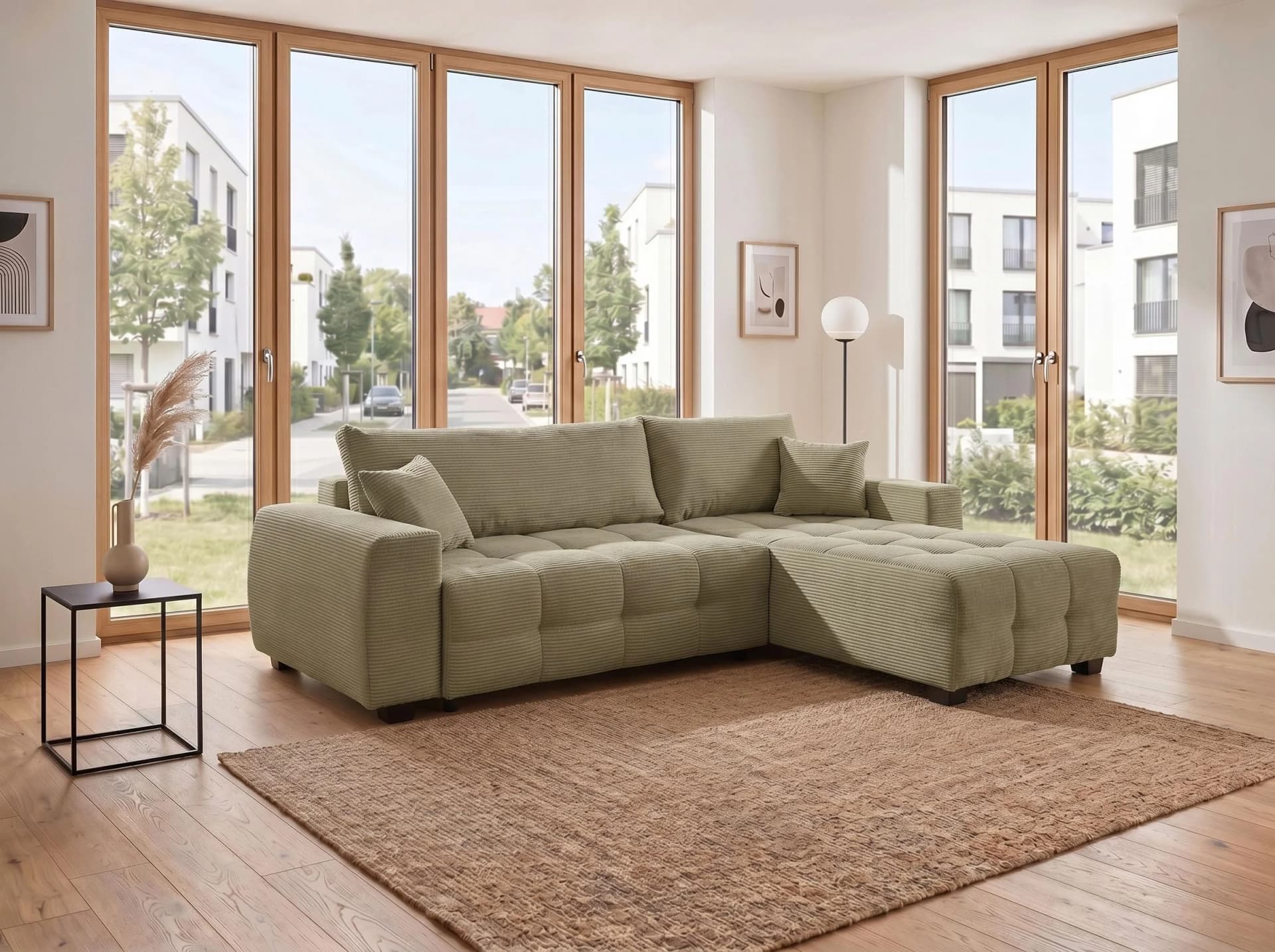 COLLECTION AB Ecksofa Bella L-Form Olive mit Schlaffunktion