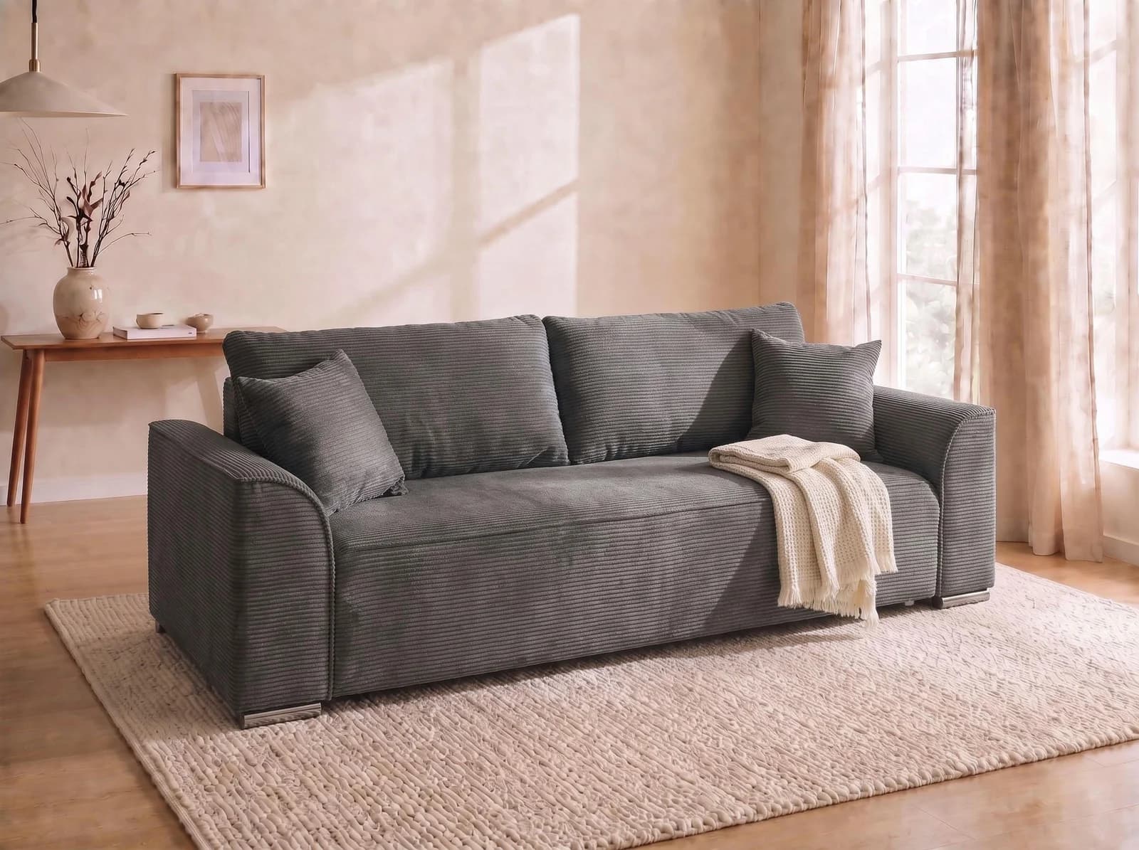 COLLECTION AB Sara B Sofa anthrazit mit Schlaffunktion und Bettkasten