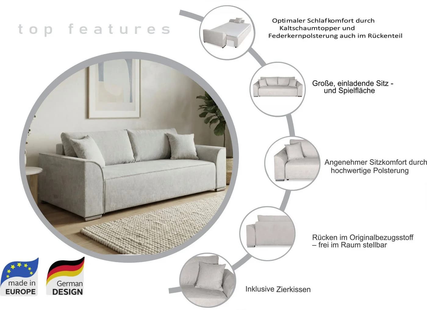 COLLECTION AB Schlafsofa Sara B Grün mit Bettkasten und Schlaffunktion - Bild 4