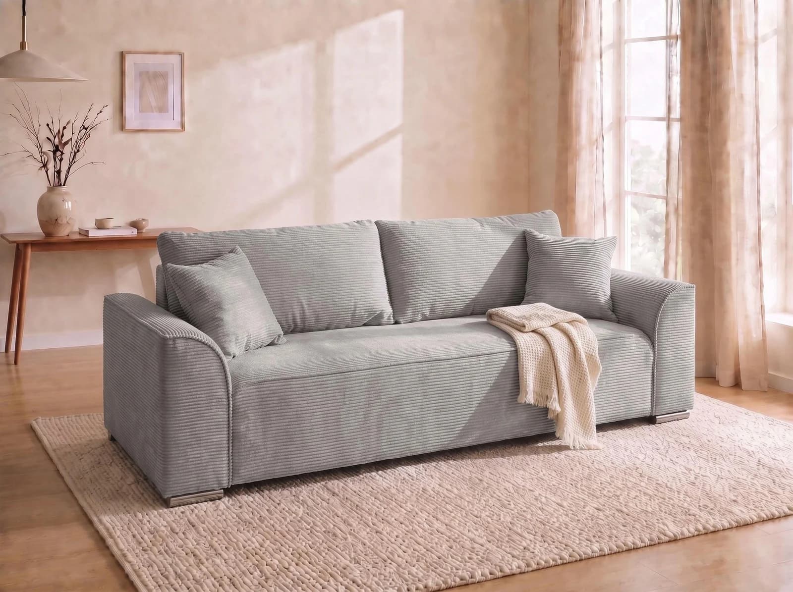 COLLECTION AB Sofa Sara B mit Schlaffunktion & Bettkasten Silbergrau