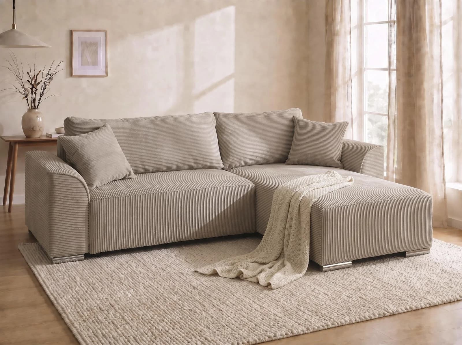 COLLECTION AB Ecksofa Sara L-Form mit Schlaffunktion und Bettkasten Taupe