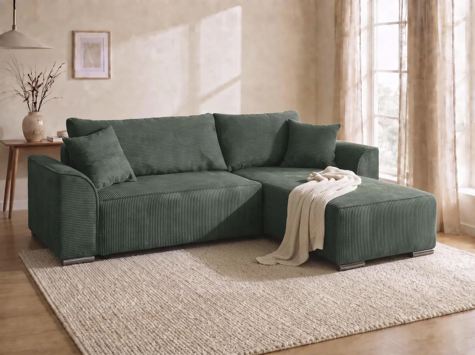 COLLECTION AB Ecksofa Sara L-Form Grün mit Schlaffunktion