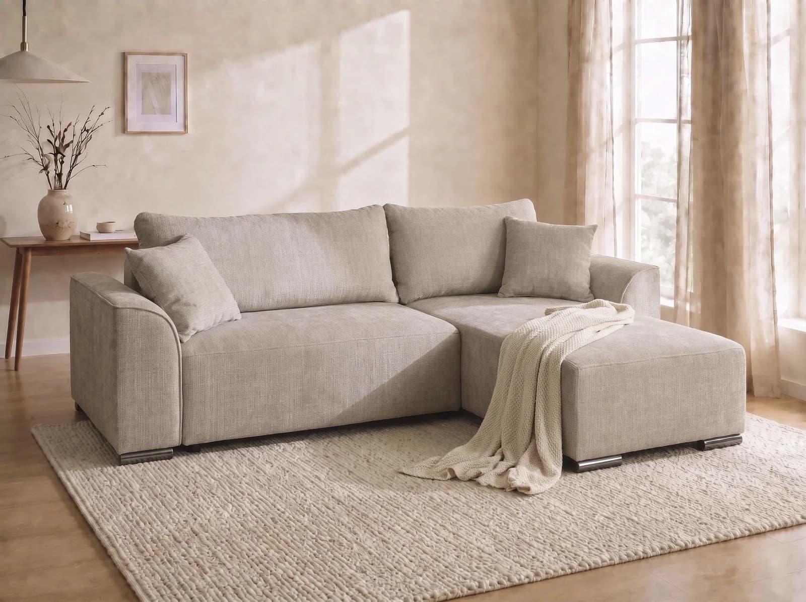 COLLECTION AB Ecksofa Sara L-Form Beige mit Schlaffunktion