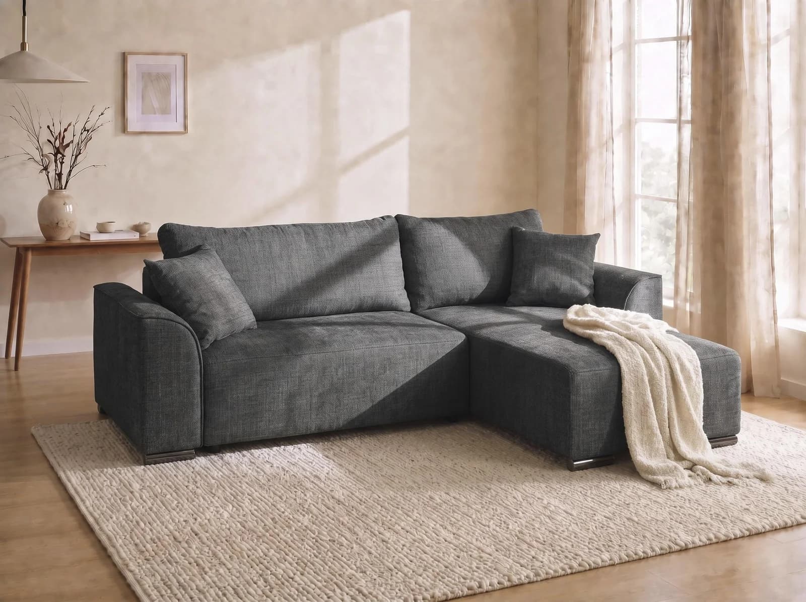 COLLECTION AB Ecksofa Sara L-Form mit Schlaffunktion und Bettkasten anthrazit