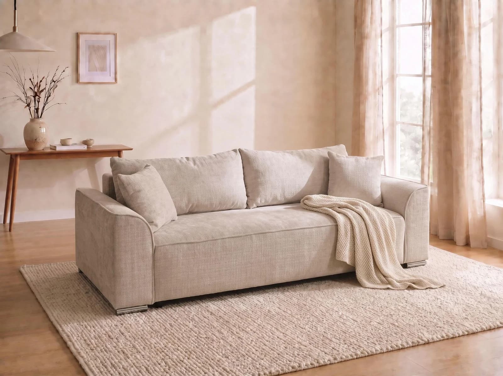 COLLECTION AB Sara B Sofa Beige mit Schlaffunktion und Bettkasten