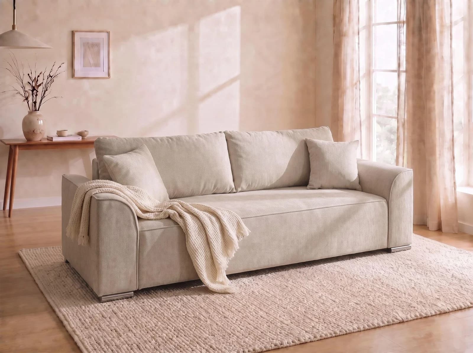 COLLECTION AB Sofa Sara B Beige mit Schlaffunktion und Bettkasten